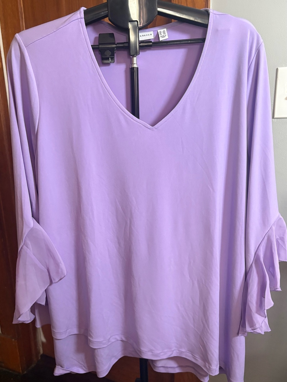 Susan Graver Lavender V-Neck Ruffle Sleeve Tunic